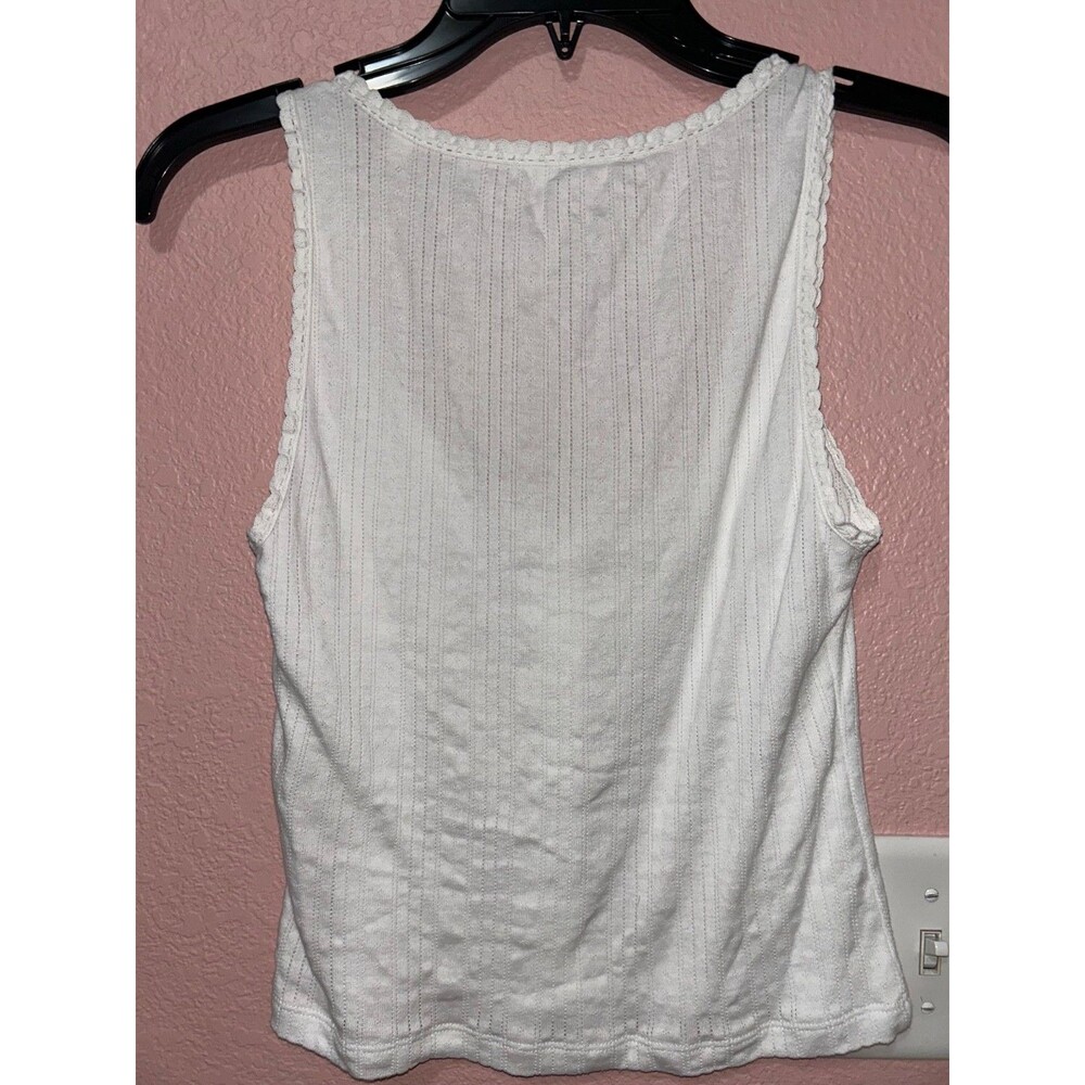 Doen Lois Tank Top size S Pointelle Knit Salt White Button Front Lace Trim - Picture 6 of 10